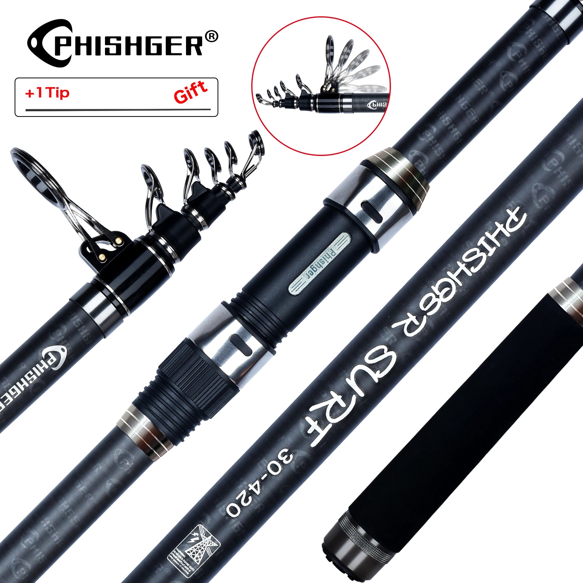 PHISHGER تلسكوبي تصفح الغزل قض - مراجعة Surf Fishing Equipment وسعره